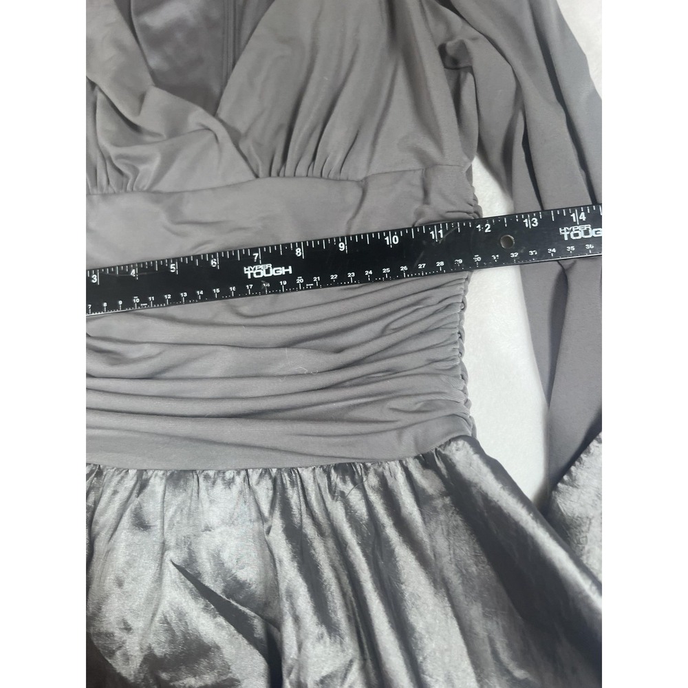 Jessica Howard Dress Womens 4 Silver Satin Ruched V Neck Long Sleeve Maxi Gown - Picture 13 of 16
